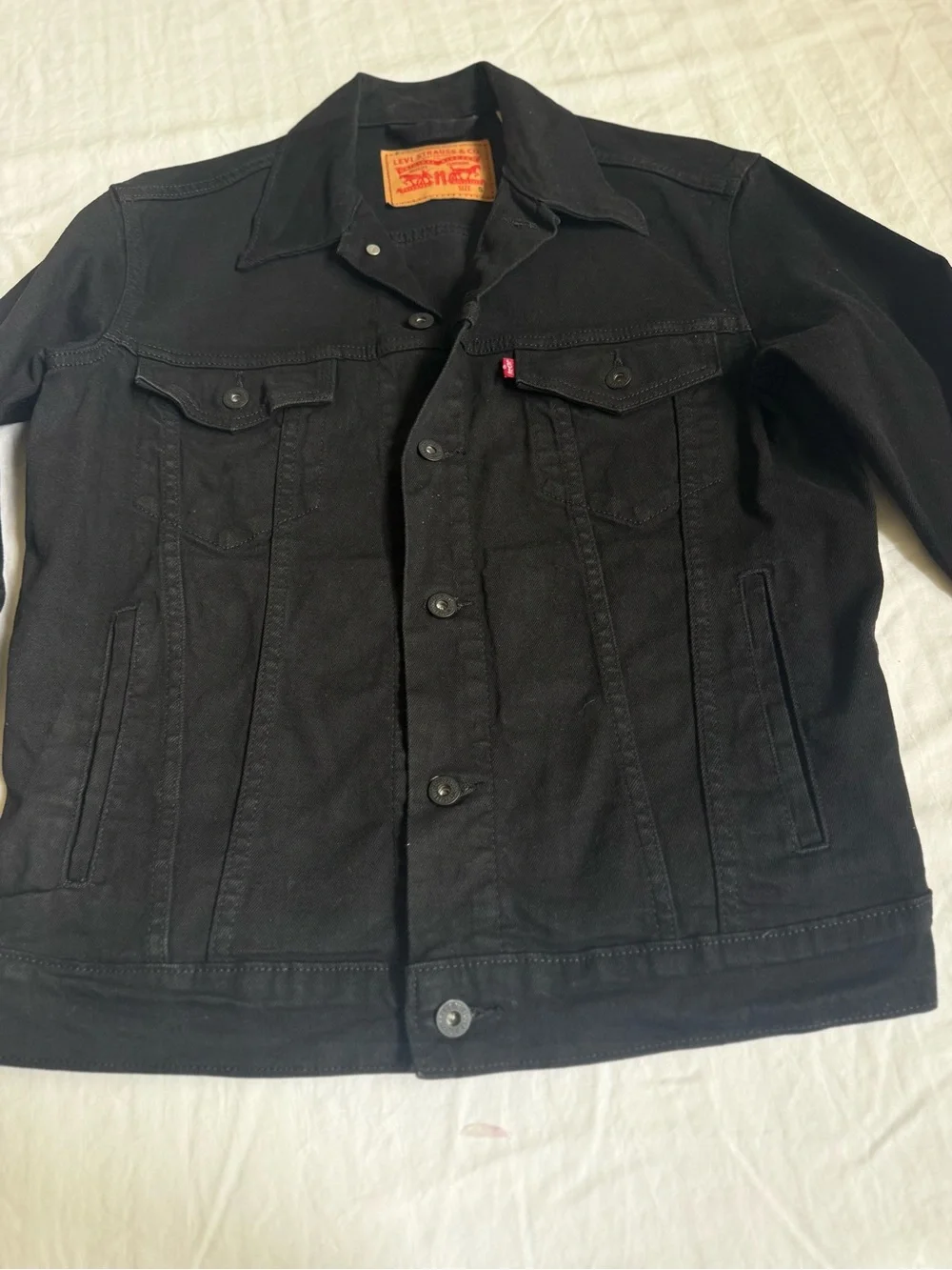 Levi’s Black Denim Trucker Jacket - Men’s Size S Capsule Wardrobe Trucker Biker - Picture 3 of 10